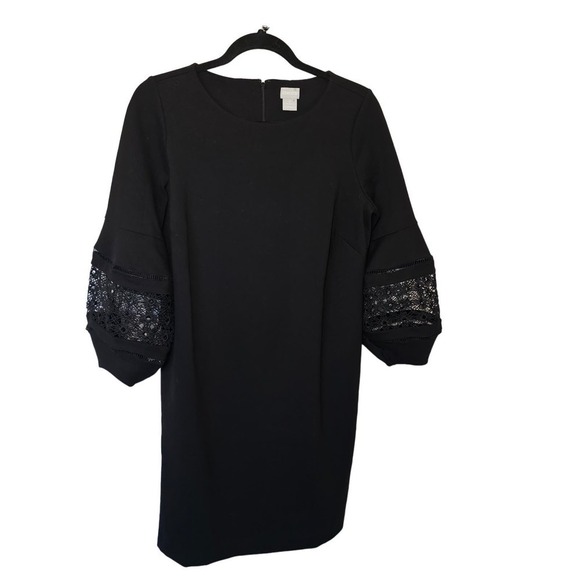 Chicos Eyelet Balloon Sleeve Ponte Dress black dress size 0 us sz 4 - Picture 5 of 8